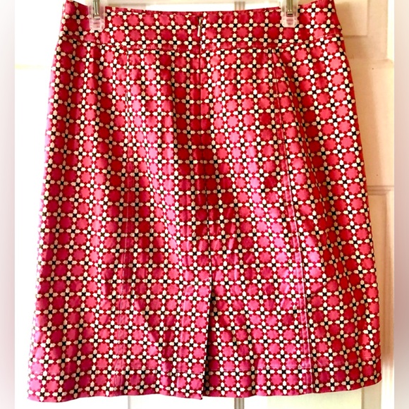 Talbots Pink Fuchsia Brown Cream Flower Burst Grid Cotton Canvas Skirt Size 6 - Picture 3 of 3